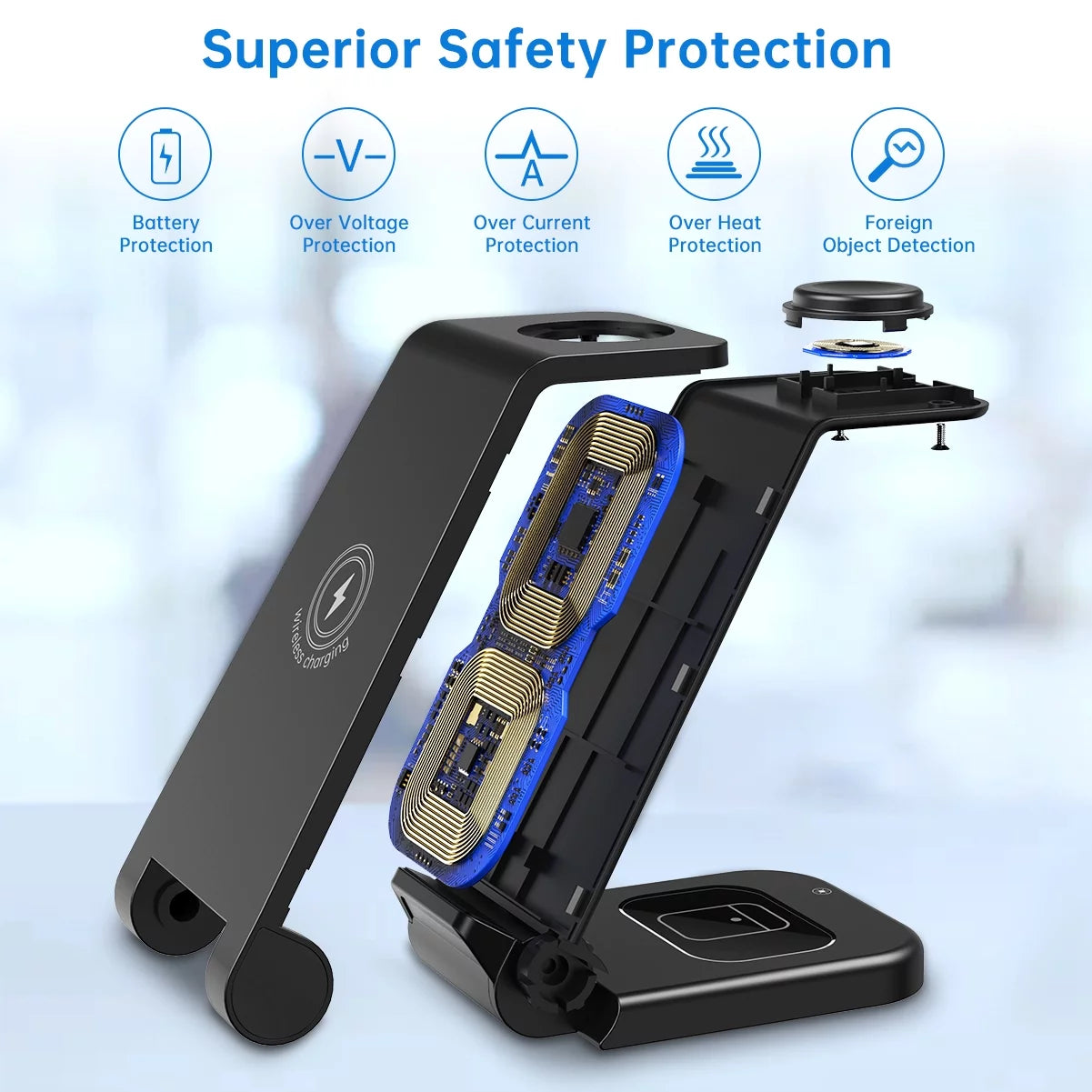 Wireless Charger, 23W 3 in 1 Fast Charging Dock,Charging Station for Iphone 16/15/14/13/12/11 Pro Max, Airpods 4/3/2/Pro, Iwatch Series 10/9/8/7/6/5/SE/4/3/2, Samsung Charger Stand (Black)
