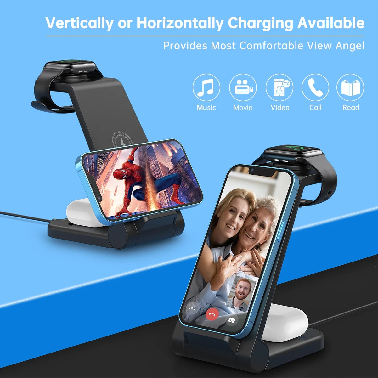 Wireless Charger, 23W 3 in 1 Fast Charging Dock,Charging Station for Iphone 16/15/14/13/12/11 Pro Max, Airpods 4/3/2/Pro, Iwatch Series 10/9/8/7/6/5/SE/4/3/2, Samsung Charger Stand (Black)