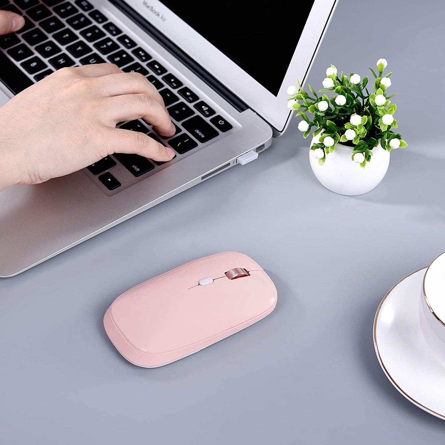 Pink Wireless Mouse, Slim 2.4G Optical Mouse, Computer Mouse for Laptop, PC, Computer, Suitable for Macos, Chromebook, Notebook, Compact Portable Cordless Flat Mouse(Pink)