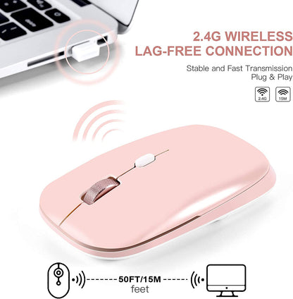 Pink Wireless Mouse, Slim 2.4G Optical Mouse, Computer Mouse for Laptop, PC, Computer, Suitable for Macos, Chromebook, Notebook, Compact Portable Cordless Flat Mouse(Pink)