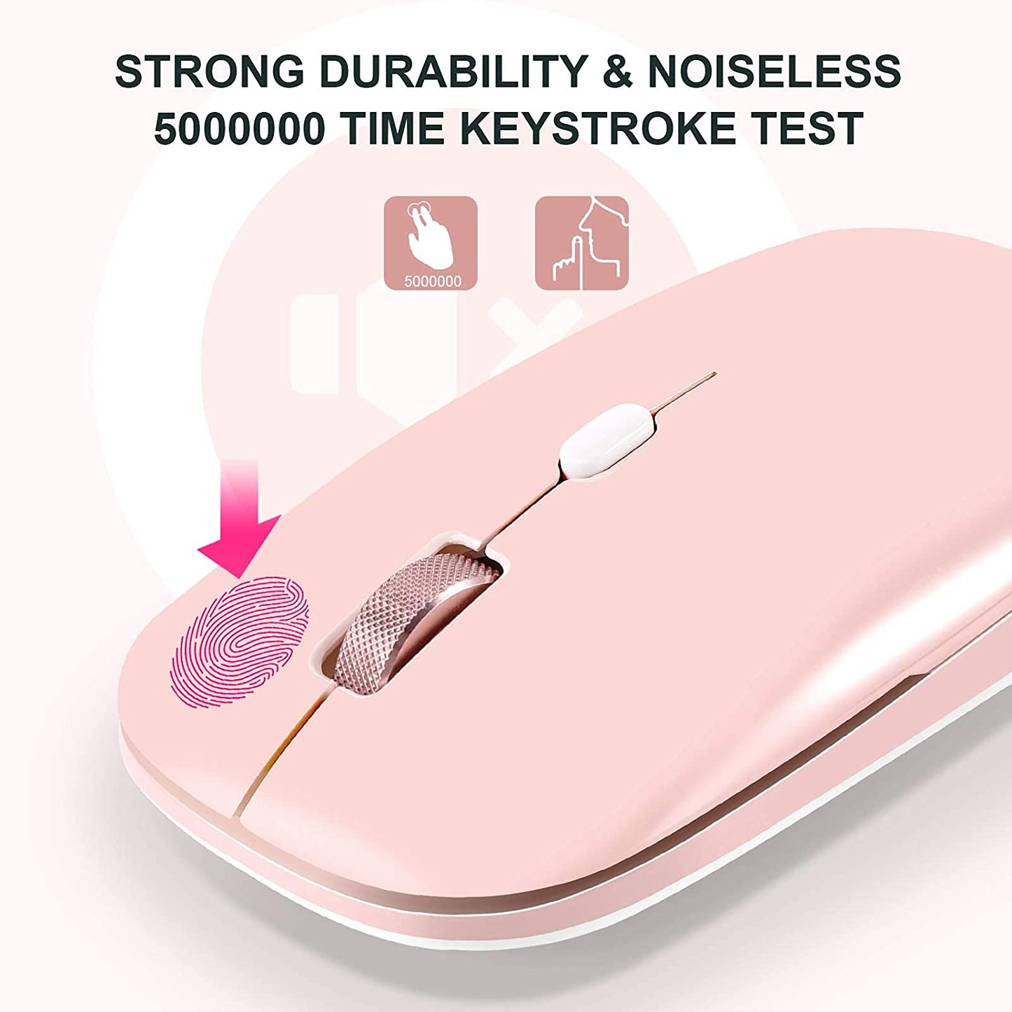 Pink Wireless Mouse, Slim 2.4G Optical Mouse, Computer Mouse for Laptop, PC, Computer, Suitable for Macos, Chromebook, Notebook, Compact Portable Cordless Flat Mouse(Pink)