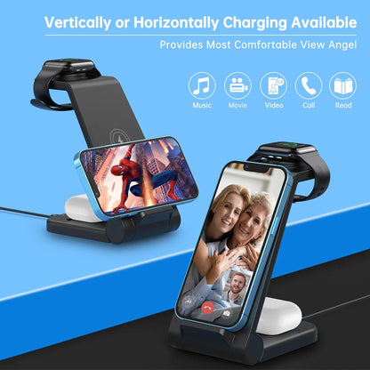 Wireless Charger, 23W 3 in 1 Fast Charging Dock,Charging Station for Iphone 16/15/14/13/12/11 Pro Max, Airpods 4/3/2/Pro, Iwatch Series 10/9/8/7/6/5/SE/4/3/2, Samsung Charger Stand (Black)