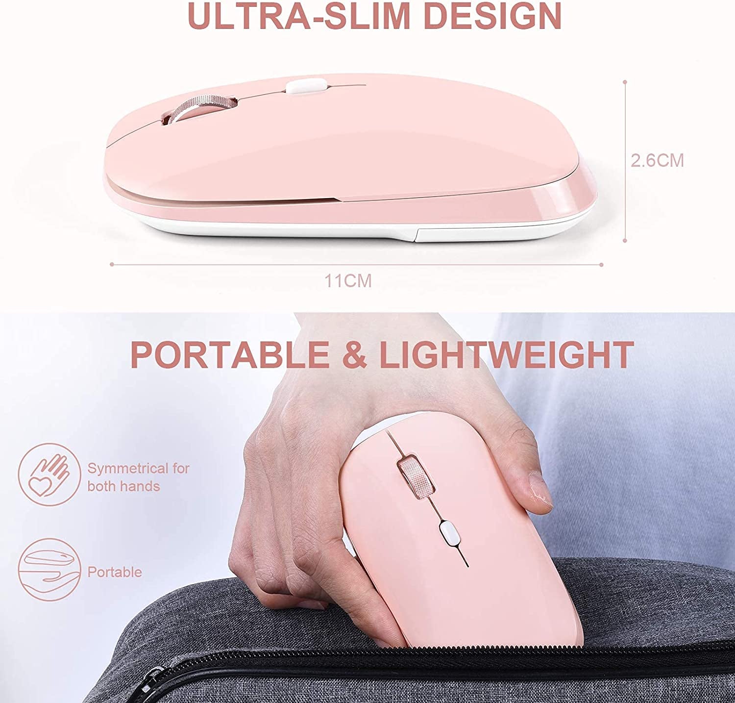 Pink Wireless Mouse, Slim 2.4G Optical Mouse, Computer Mouse for Laptop, PC, Computer, Suitable for Macos, Chromebook, Notebook, Compact Portable Cordless Flat Mouse(Pink)