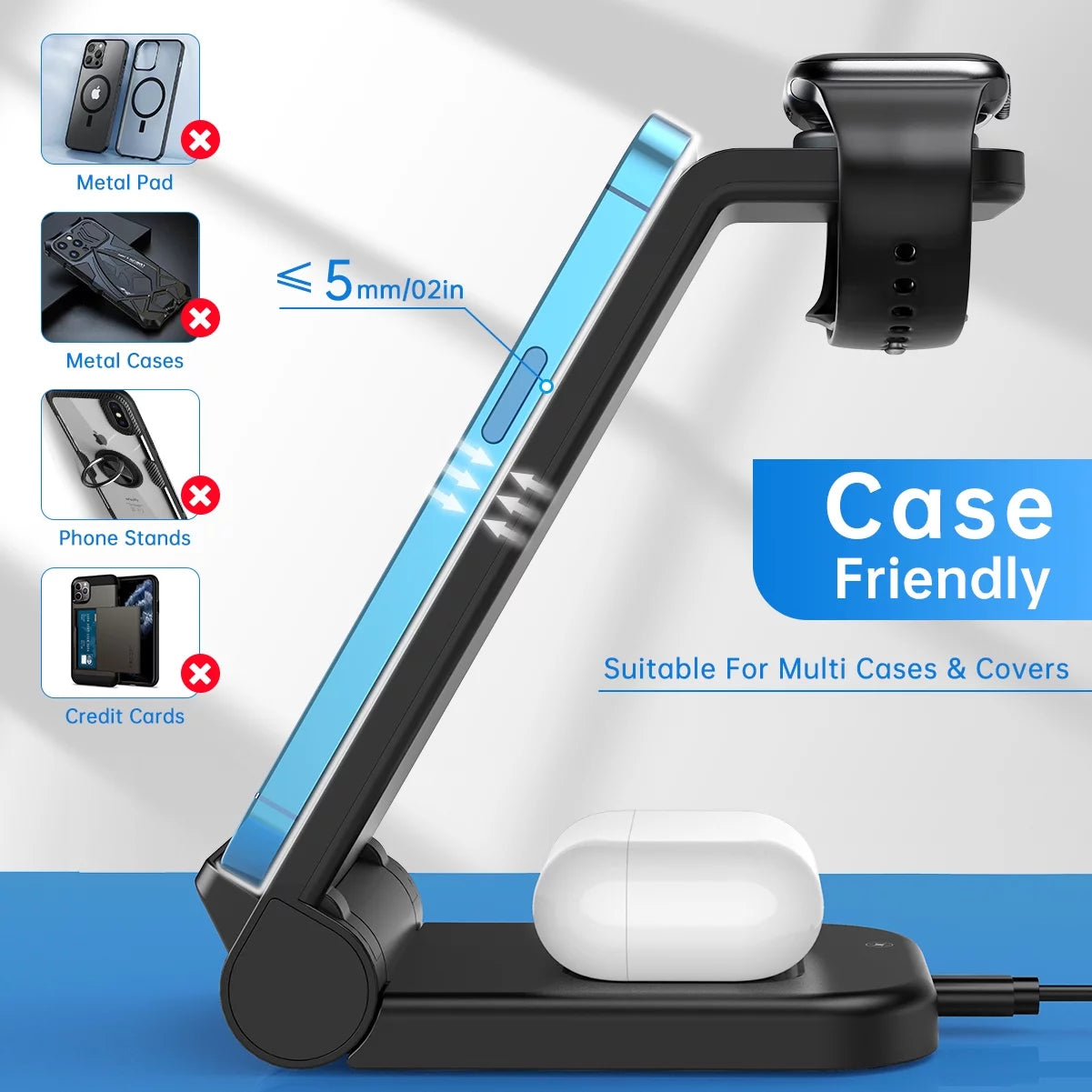 Wireless Charger, 23W 3 in 1 Fast Charging Dock,Charging Station for Iphone 16/15/14/13/12/11 Pro Max, Airpods 4/3/2/Pro, Iwatch Series 10/9/8/7/6/5/SE/4/3/2, Samsung Charger Stand (Black)